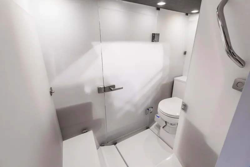 Slide: The Image of Modern bathroom interior in 2025 Axopar 37XC CROSS CABIN BRABUS Trim boat. - 8