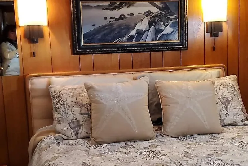 Slide: The Image of Cozy bedroom in 1965 Tacoma Boat Works Bill Garden Motor Yacht with nautical decor. - 17