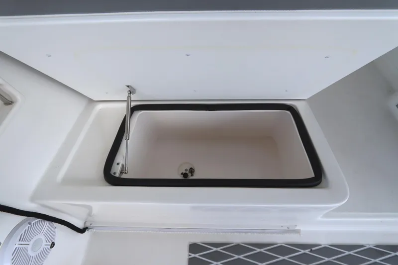 Slide: The Image of 2024 Albemarle 30 Express boat hull with identification plate and chrome fittings. - 30