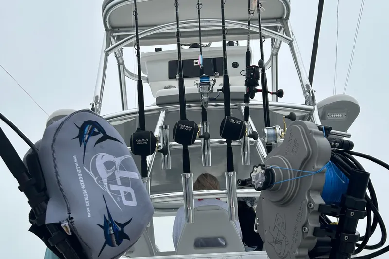 Slide: The Image of 2020 Front Runner 39 Center Console with fishing gear and equipment on display. - 8
