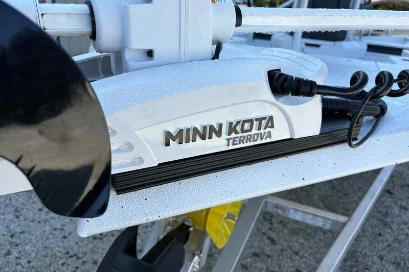 Slide: The Image of Minn Kota Terrova motor on 2026 Xpress H20B boat, close-up view. - 15