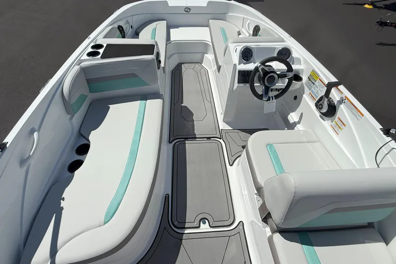 Slide: The Image of 2026 Hurricane SunDeck Sport 185 OB interior with sleek seating and modern dashboard design. - 7