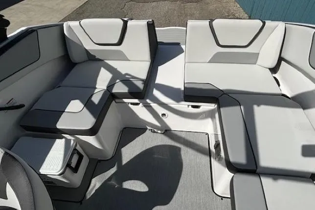 Slide: The Image of 2026 Yamaha Boats AR220 interior seating with modern design and comfortable upholstery. - 11