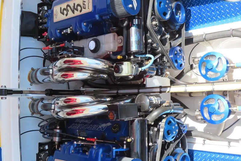 Slide: The Image of Engine compartment of a 2003 Cigarette 38 Top Gun boat with Mercury Racing components. - 28