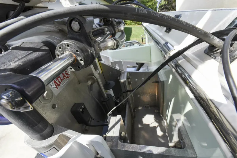Slide: The Image of Close-up of 2022 Ranger 2360 Bay boat's hydraulic steering system and components. - 47