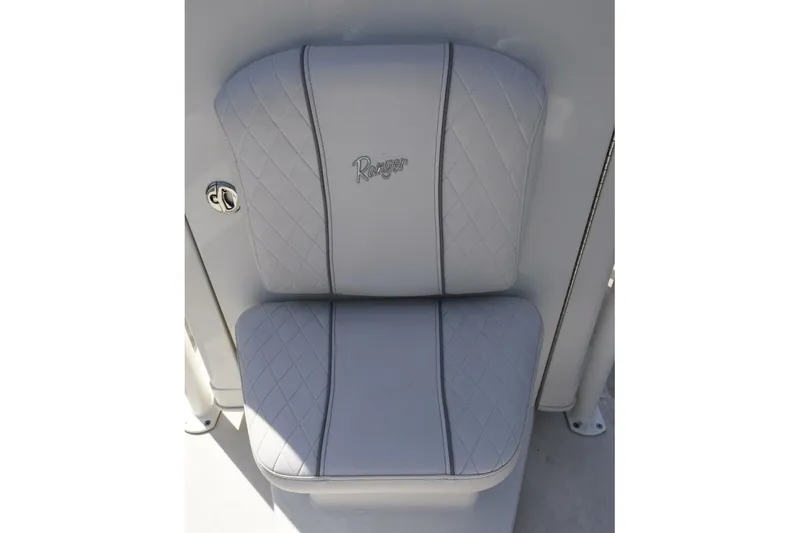 Slide: The Image of 2022 Ranger 2360 Bay boat seat with quilted design and logo. - 58