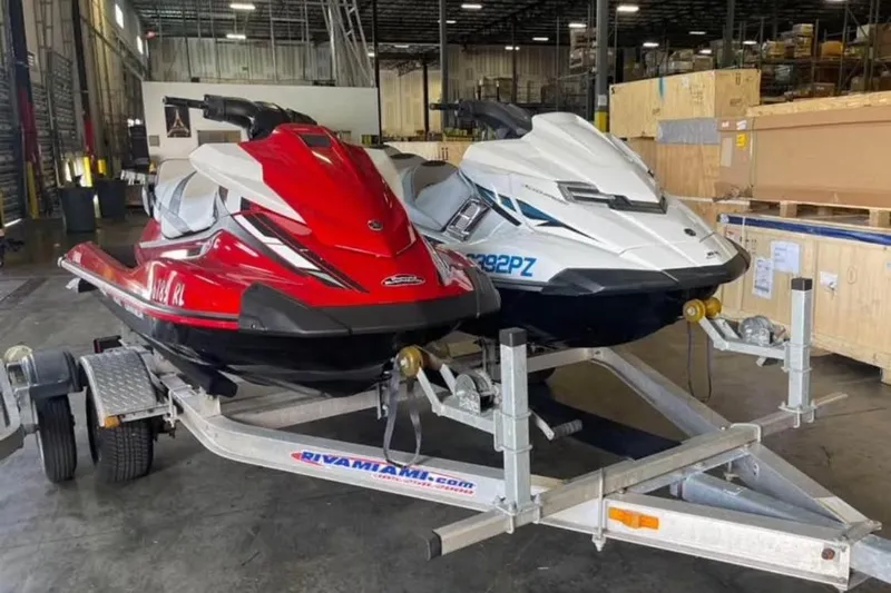 Slide: The Image of Two Yamaha WaveRunner VX 110 Cruisers on a trailer in a warehouse. - 4