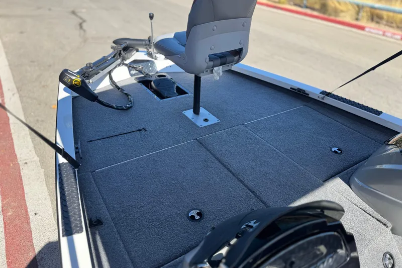 Slide: The Image of 2023 G3 SPORTSMAN 170 boat deck with seating and fishing equipment. - 11