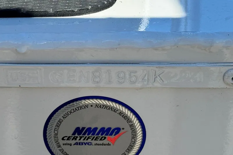 Slide: The Image of 2023 G3 SPORTSMAN 170 boat with NMMA certification label and serial number. - 22