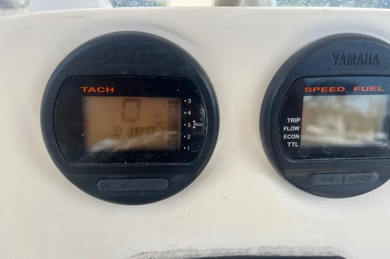 Slide: The Image of Yamaha tachometer and speed fuel gauges on 2009 Scout 221 Winyah Bay boat. - 2
