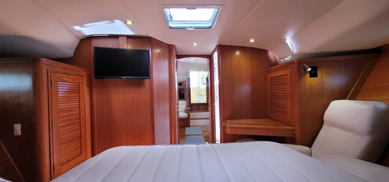 Slide: The Image of Luxurious interior of 2021 MJM 53z yacht with wood paneling and modern amenities. - 37