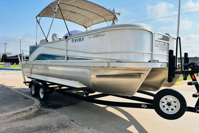 Slide: The Image of 2019 SunCatcher V322 RF pontoon boat with Yamaha motor on trailer. - 5
