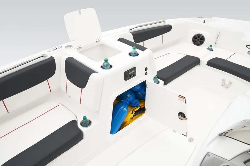 Slide: The Image of Manufacturer Provided Image: 2025 Tahoe 2150 boat interior with storage compartments and seating. - 27