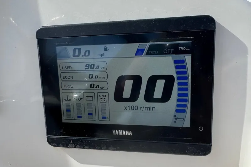 Slide: The Image of Digital display on 2023 Key West 203 DFS boat showing speed and fuel metrics. - 10