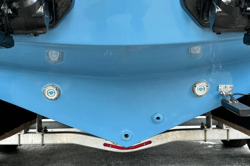 Slide: The Image of Close-up of a 2015 Glasstream 280 ZS boat hull on a trailer. - 48
