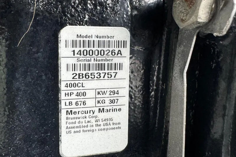 Slide: The Image of Label on Mercury Marine engine, model 400CL, 400 HP, for Glasstream 280 ZS, 2015. - 53