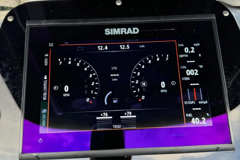 Slide: The Image of Simrad display on 2015 Glasstream 280 ZS showing vessel control and engine metrics. - 8