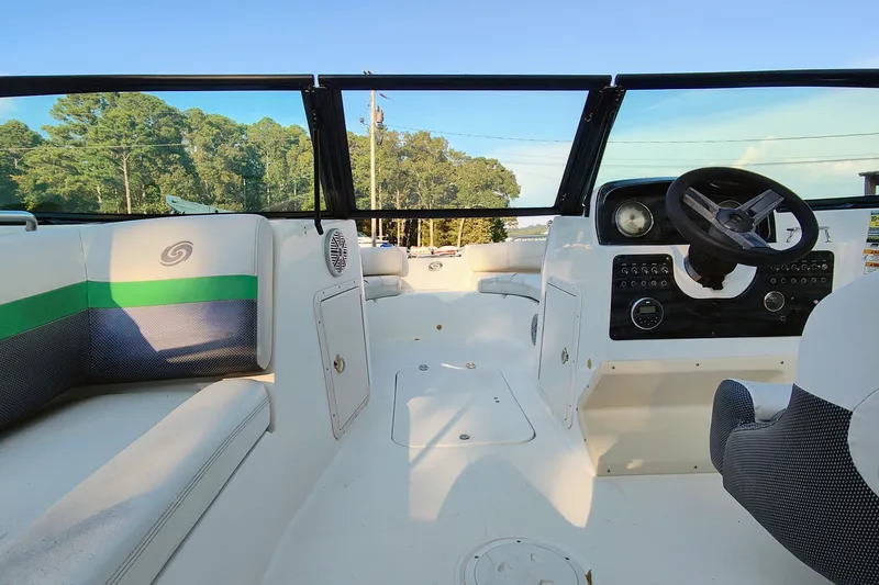Slide: The Image of Interior view of 2018 Hurricane SD187 boat with steering wheel and seating. - 14