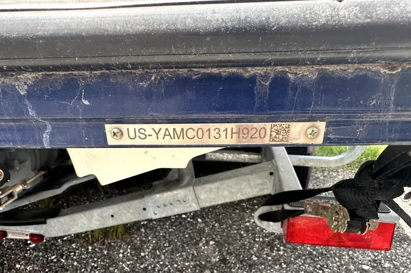 Slide: The Image of 2020 Yamaha Boats SX210 hull identification number plate on a trailer. - 47