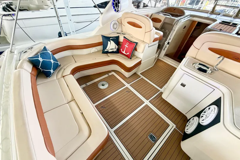 Slide: The Image of Luxurious interior of 1998 Regal Commodore 402 yacht with elegant seating and nautical decor. - 6