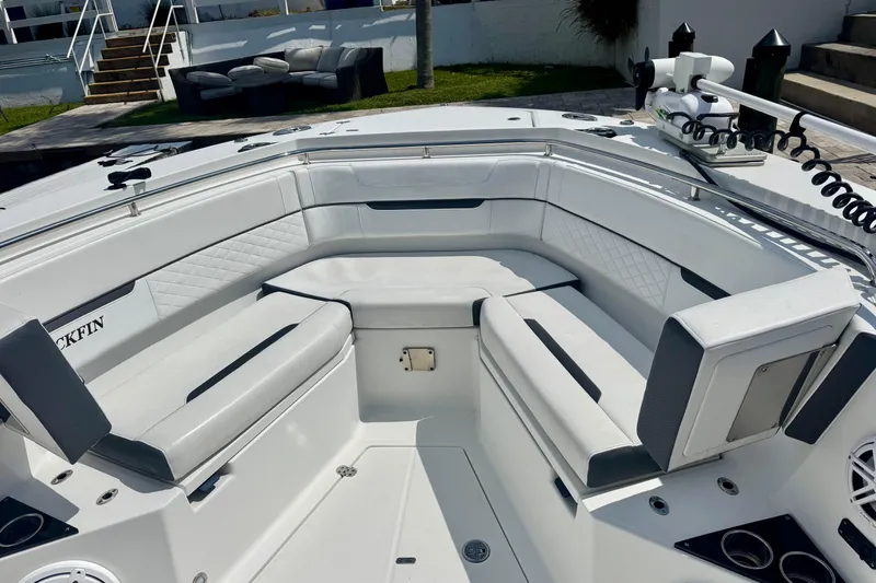 Slide: The Image of 2021 Blackfin 332 CC boat with spacious seating and modern design. - 29