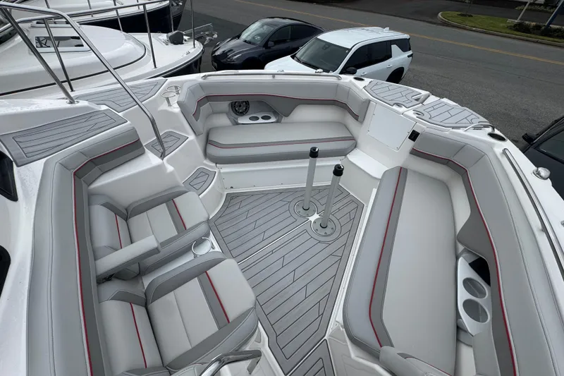 Slide: The Image of Luxurious interior of 2026 Solara S-310 CW boat with sleek seating and modern design. - 26