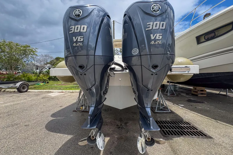 Slide: The Image of Twin Yamaha 300 V6 outboard engines on a 2023 Tender Impertus 36 boat. - 21