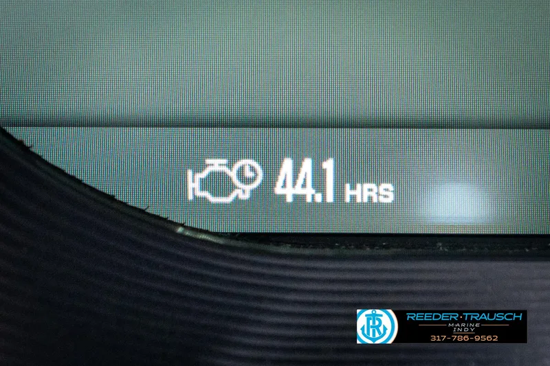 Slide: The Image of Dashboard display showing 44.1 engine hours on a 2025 MasterCraft X24 boat. - 42