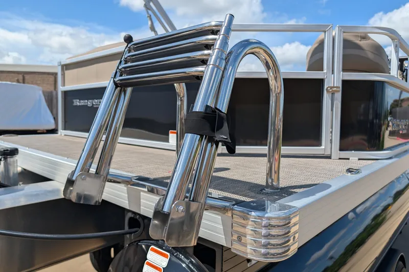 Slide: The Image of 2024 Ranger Reata 200C boat with stainless steel ladder on deck. - 8