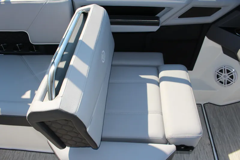 Slide: The Image of 2025 Cobalt R4 Surf boat interior with sleek, modern seating and stylish design. - 37