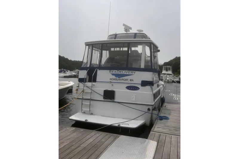 Slide: The Image of 1994 Carver 350 yacht docked in Newburyport, MA, rear view. - 3