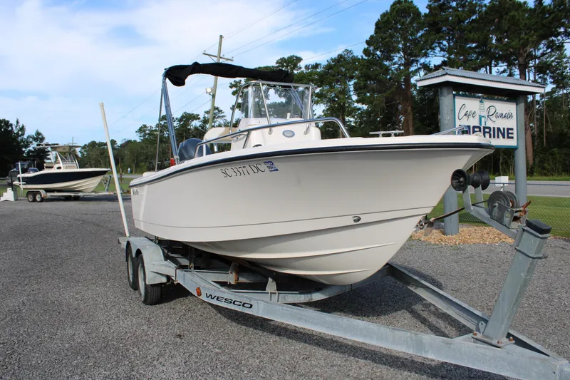 Slide: The Image of 2015 Edgewater 188CC boat on trailer at Cape Romain Marine dealership. - 2