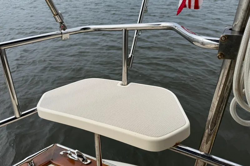 Slide: The Image of Sailboat stern platform on 2008 Island Packet 370, overlooking water. - 11