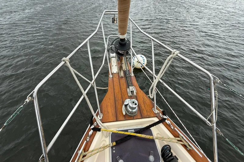 Slide: The Image of Bow view of 2008 Island Packet 370 sailboat on water. - 28