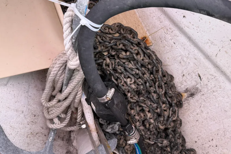 Slide: The Image of Anchor chain and rope in a 2008 Island Packet 370 sailboat. - 31