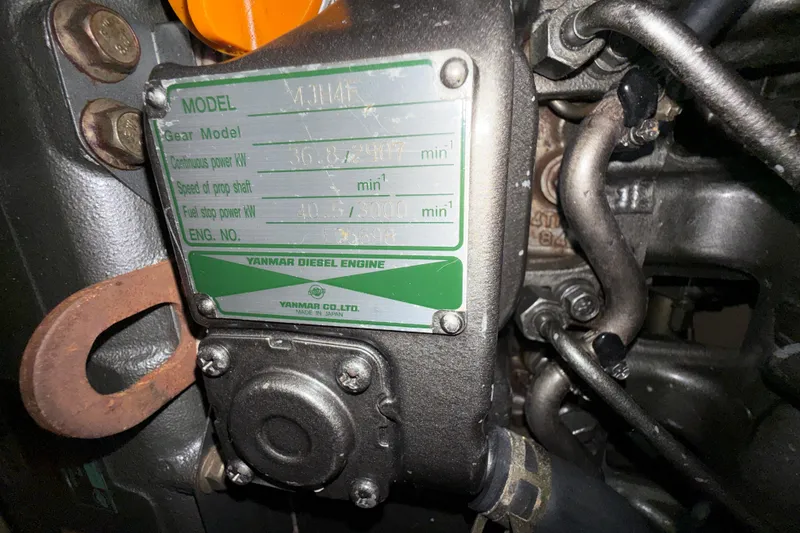Slide: The Image of Yanmar diesel engine label on a 2008 Island Packet 370 sailboat. - 82