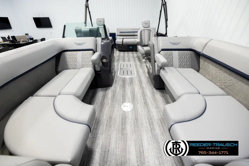 Slide: The Image of 2026 Bennington 22 MSBSE pontoon boat interior with luxurious seating and modern design. - 13