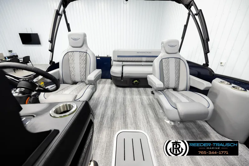 Slide: The Image of Interior of 2026 Bennington 22 MSBSE boat with luxurious seating and modern design. - 14