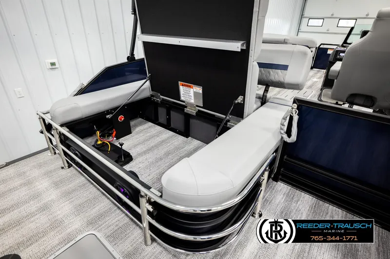Slide: The Image of 2026 Bennington 22 MSBSE pontoon boat interior with seating and safety features. - 29
