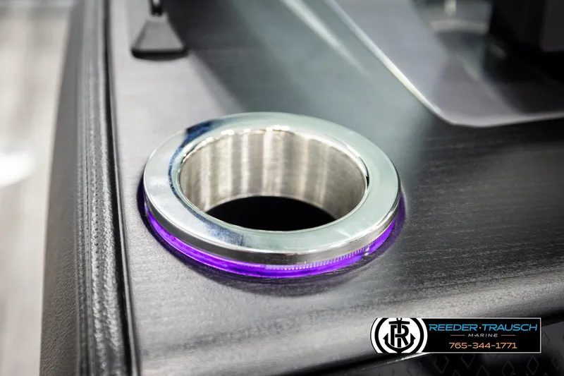 Slide: The Image of 2026 Bennington 22 MSBSE boat cup holder with purple LED lighting. - 38