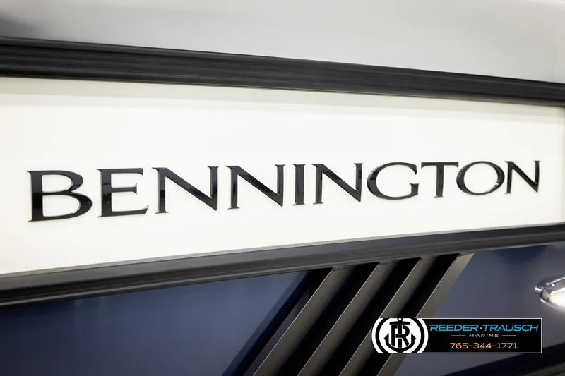 Slide: The Image of 2026 Bennington 22 MSBSE boat logo with Reeder-Trausch Marine contact details. - 53