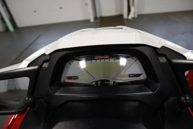 Slide: The Image of Close-up of 2018 Yamaha GP1800 dashboard with digital display and controls. - 16