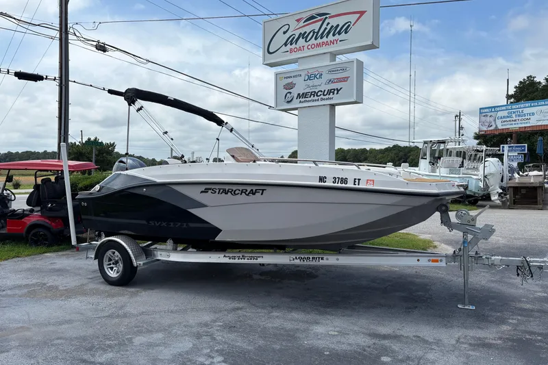 The Image of 2021 Starcraft SVX 171 OB boat on trailer at Carolina Boat Company dealership. - 0