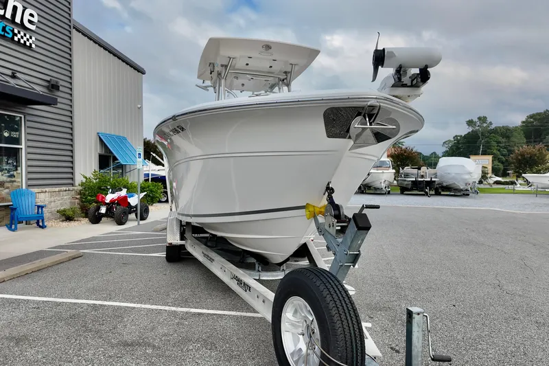 Slide: The Image of 2018 Sea Fox 266 Commander boat on trailer outside dealership. - 5