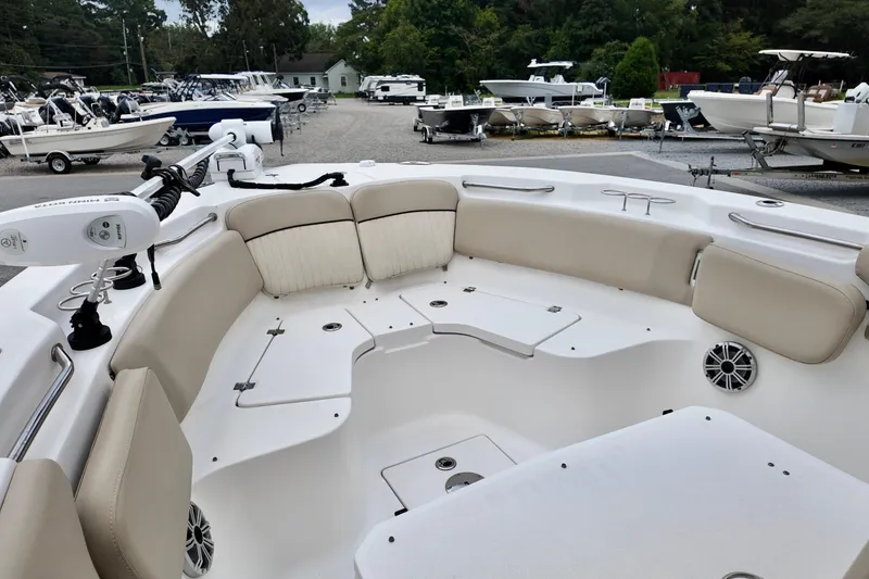 Slide: The Image of 2018 Sea Fox 266 Commander boat interior with spacious seating and modern design. - 7