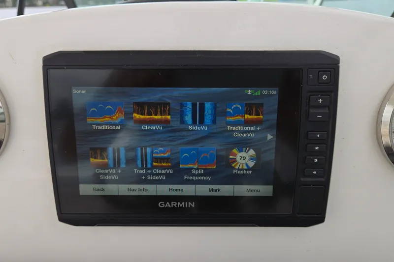 Slide: The Image of Garmin sonar display on 2020 Twin Vee 240 DC GF boat dashboard. - 12