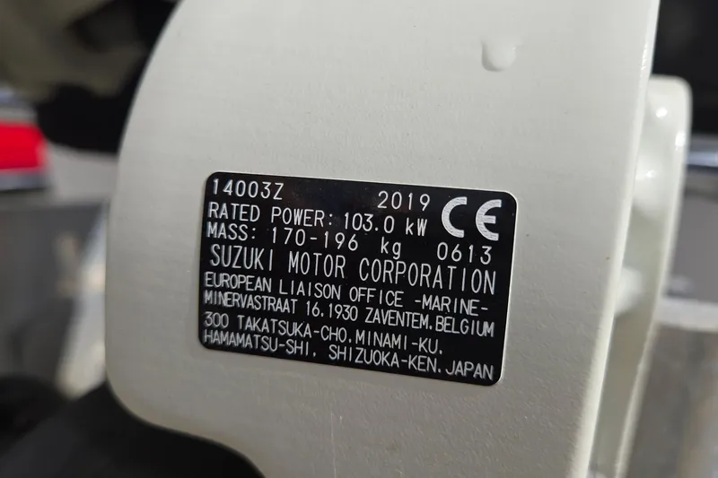 Slide: The Image of Label on Suzuki motor, rated power 103.0 kW, 2019, European liaison details. - 80