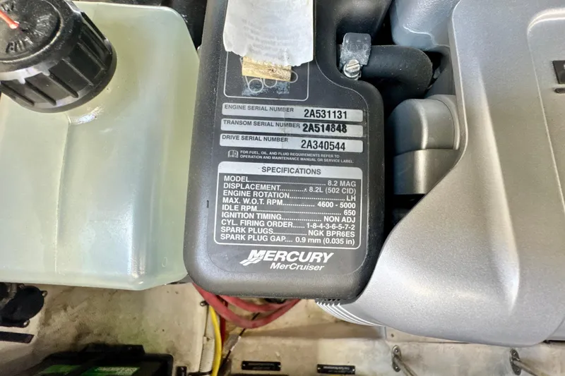 Slide: The Image of Close-up of Mercury MerCruiser engine specifications on a 2017 Chaparral 337 SSX boat. - 31