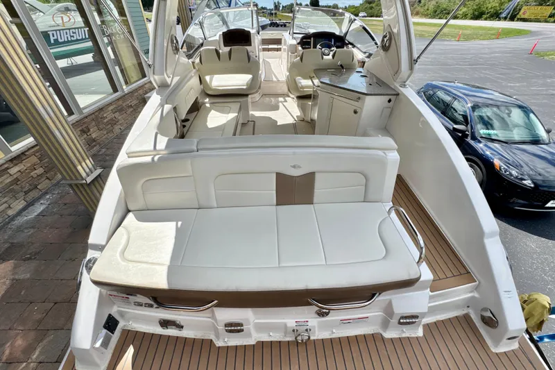 Slide: The Image of 2017 Chaparral 337 SSX boat interior with luxurious seating and modern design. - 5