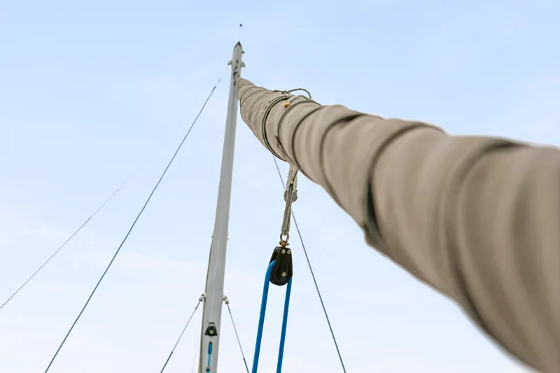 Slide: The Image of Close-up of a Bali 4.2 sailboat mast and rigging, 2023 model. - 42